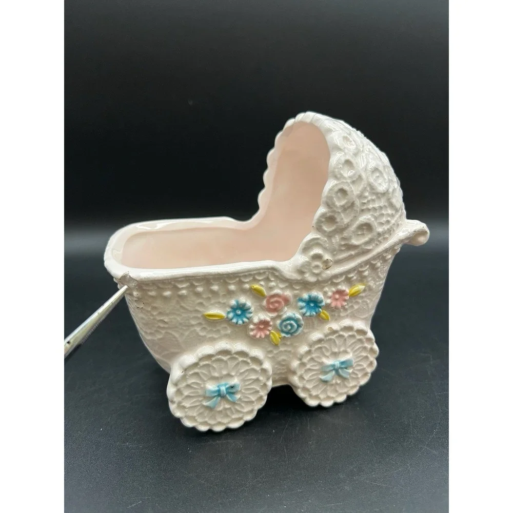 VTG Relpo Nursery Baby Carriage Planter Hand Painted Embossed